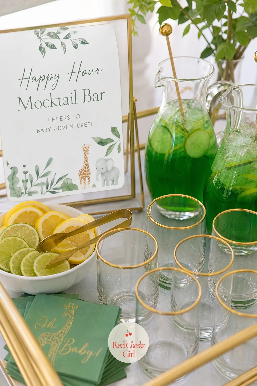 Happy Hour Mocktail Bar — A shower that serves only punch out of a single bowl reads like an afterthought. Coed baby shower ideas