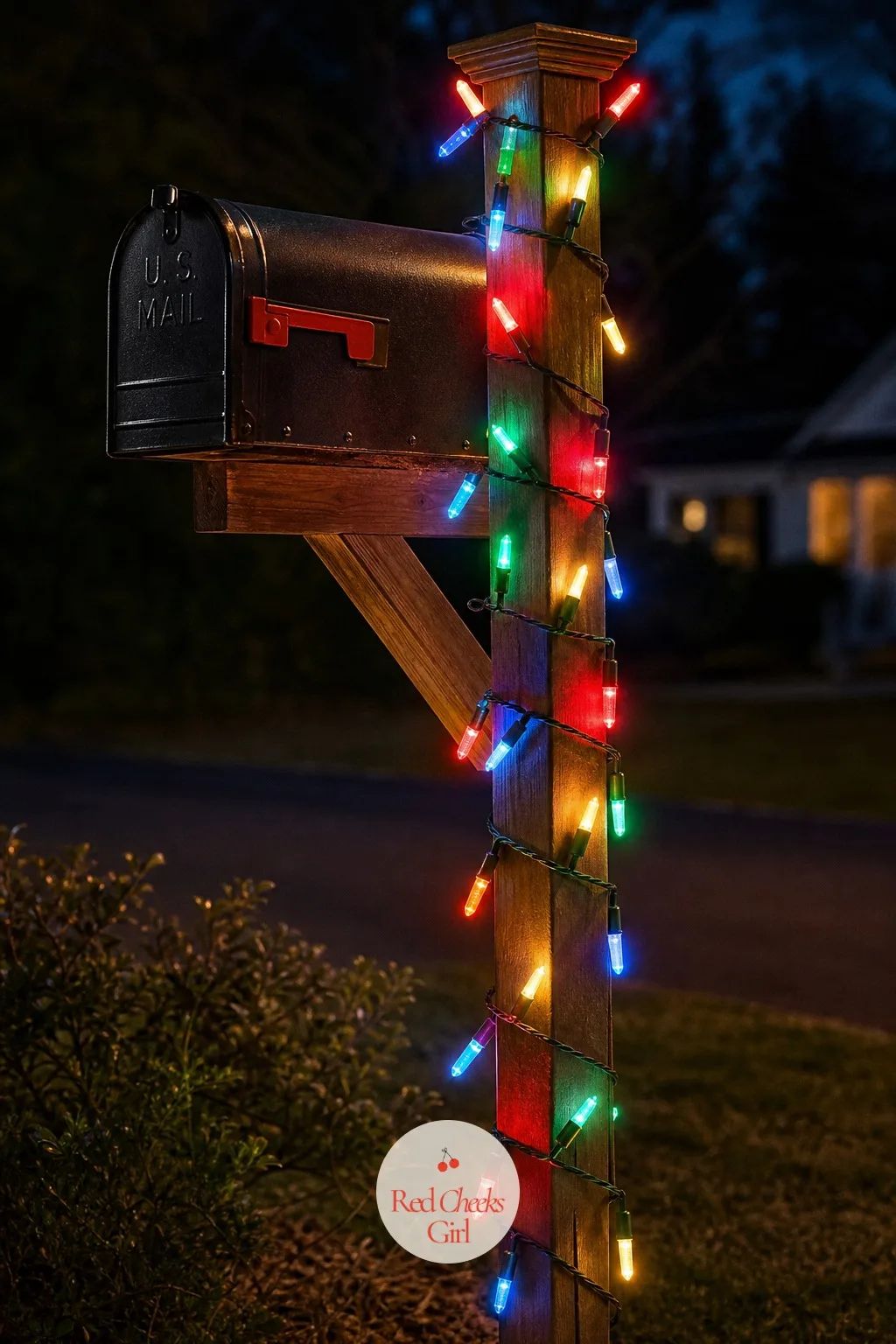 Multicolor Bubble Lights Wrapped Around the Mailbox Post — This is the smallest, cheapest buy on the entire list, and the one most likely to make a neighbour