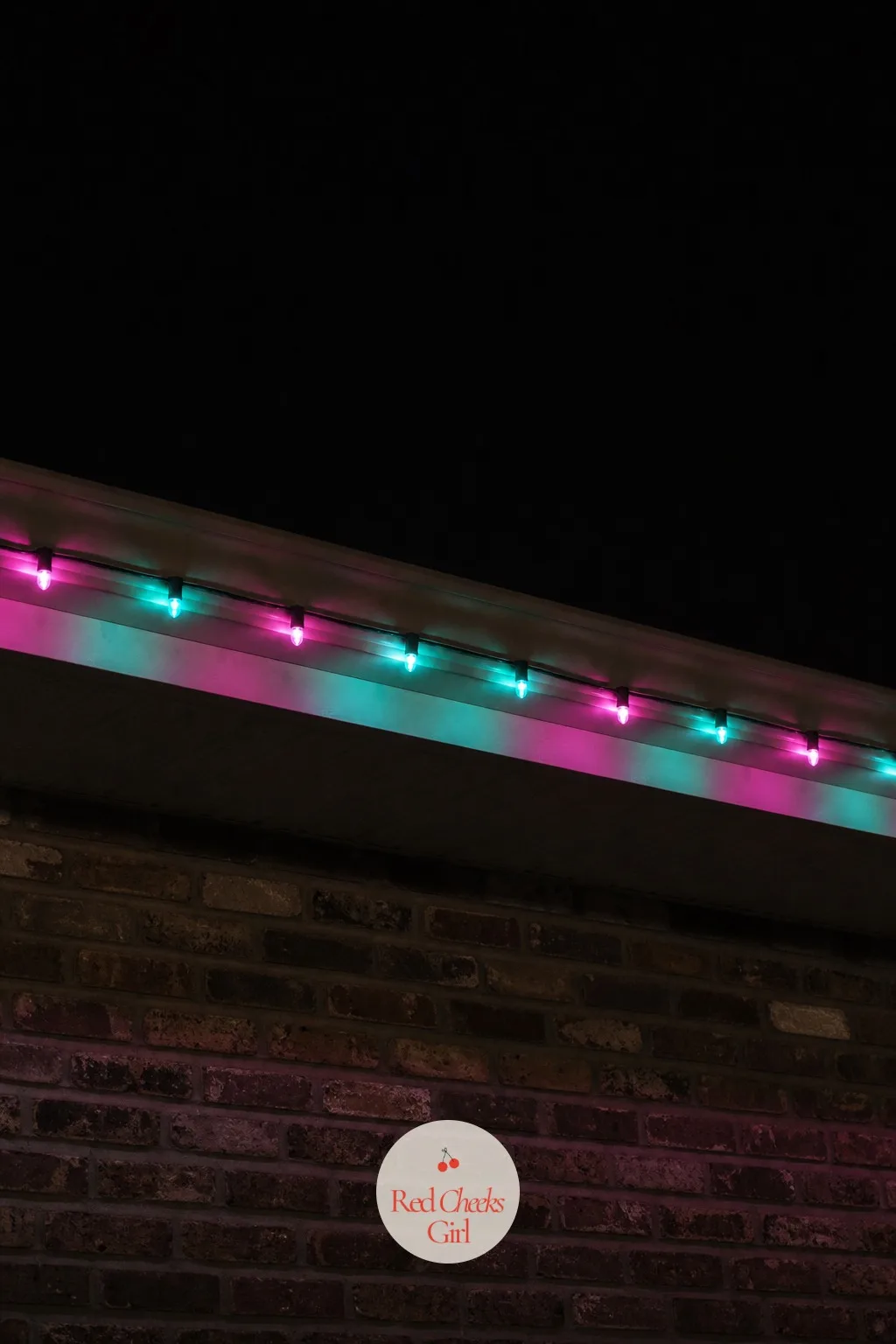 Turquoise and Hot Pink Mini Lights Chasing Along the Eaves — Not every street wants calm, and this one is for the house that gets a laugh out of the mail