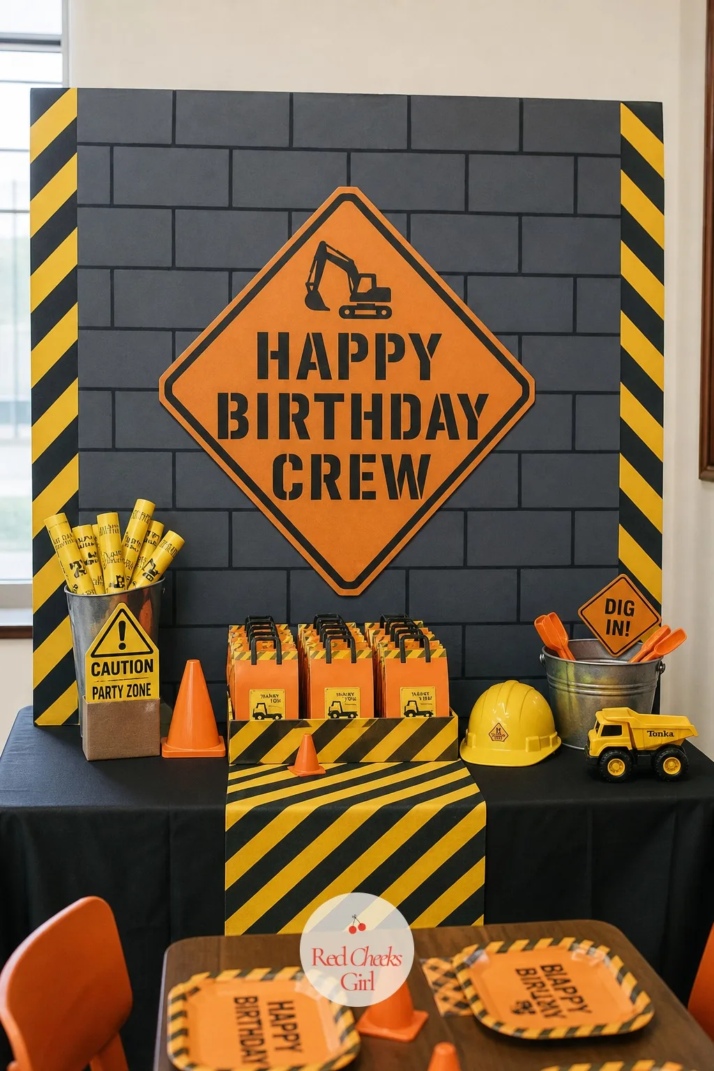 Cardboard Brick Wall Photo Backdrop — A backdrop earns its space by doing almost nothing on its own, which is exactly the appeal here. Construction birthday