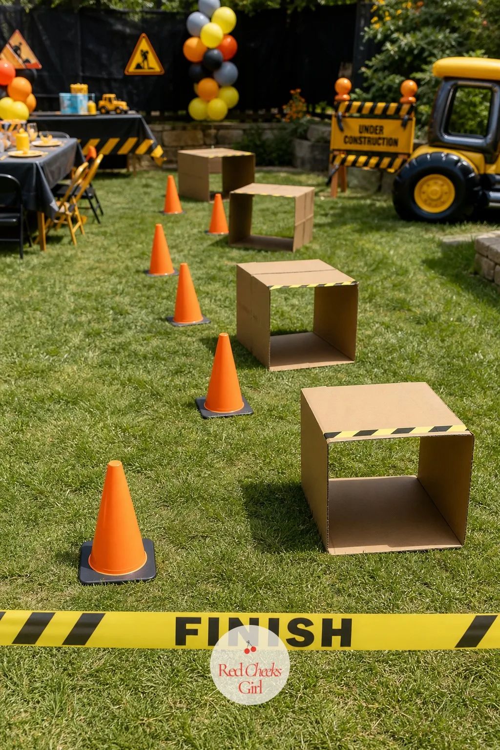 Obstacle Course Of Traffic Cones And Cardboard Boxes — Nothing burns off party energy faster than a course with a clear finish line. Construction birthday party