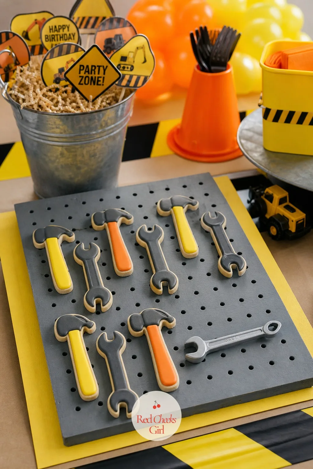 Tool Shaped Cookie Platter On A Pegboard Tray — A platter of plain round cookies looks like an afterthought, but shape alone fixes that completely.