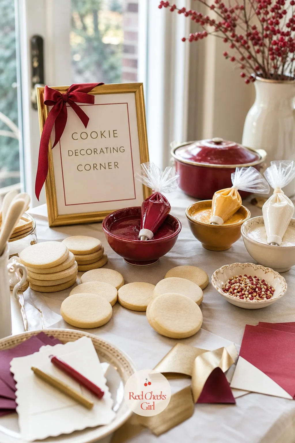 A Decorating Corner With Blank Sugar Cookies and Icing — Not every friend bakes, and a decorating corner gives the non-baker something to show off too, right