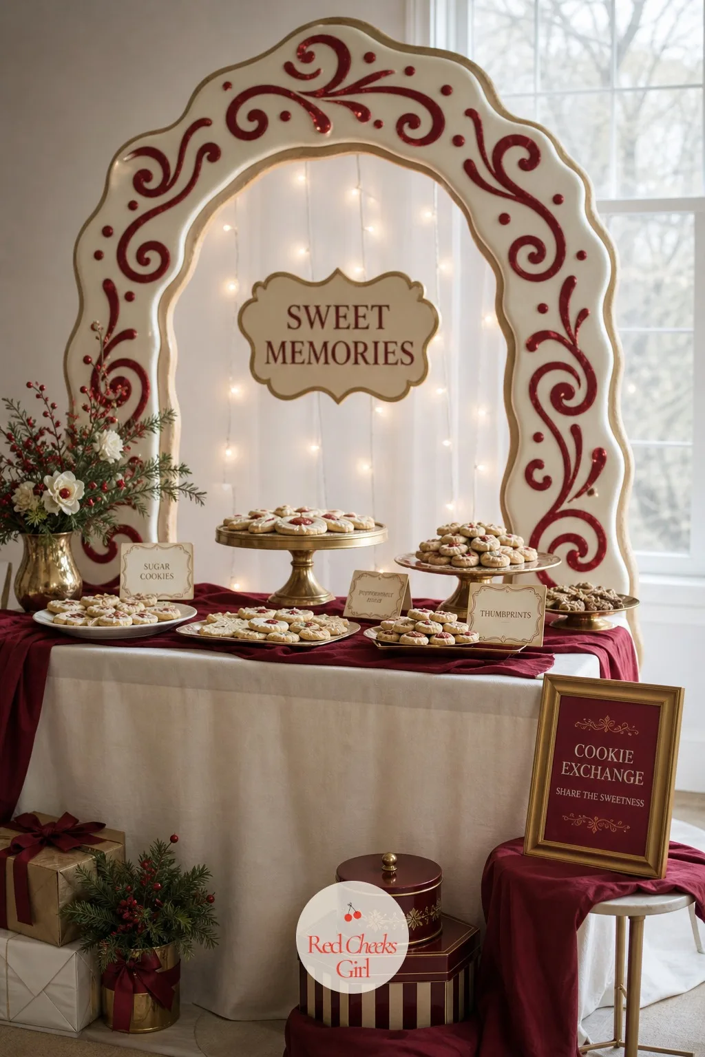 A Photo Corner Framed in an Oversized Iced Cookie Arch — A corner nobody is using is wasted space at a party this photogenic, and a backdrop gives guests a