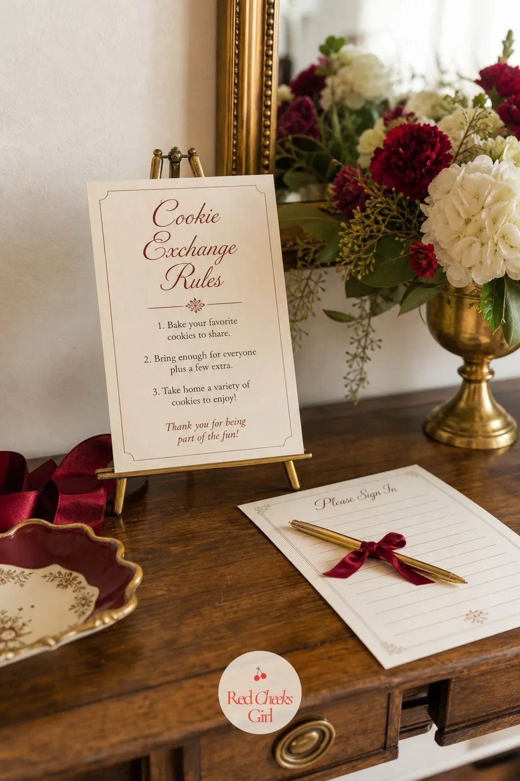 A Small Entry Table With the Sign Up and Rules Card — The questions that derail a cookie exchange, how many to bring, what happens with duplicates, when the