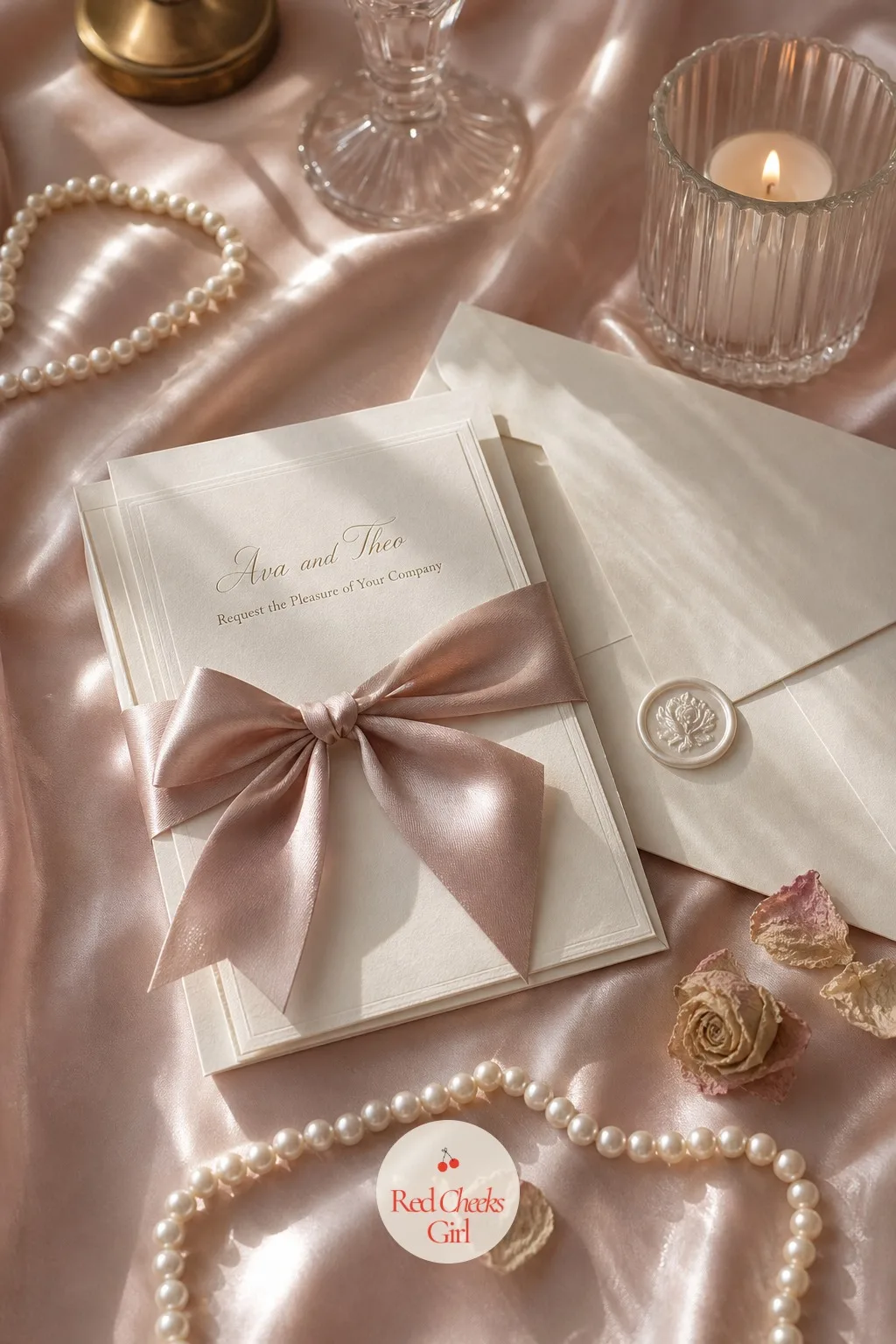 The Invitation Suite — Before any of this exists, it starts on a card in the mailbox: the first bow of the whole celebration, tied around a small stack of