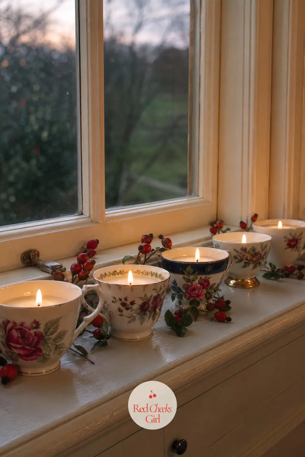 The Kitchen Windowsill, Lined in Painted Teacups — A narrow windowsill above the sink is an easy corner to overlook, which makes it worth claiming: a row of