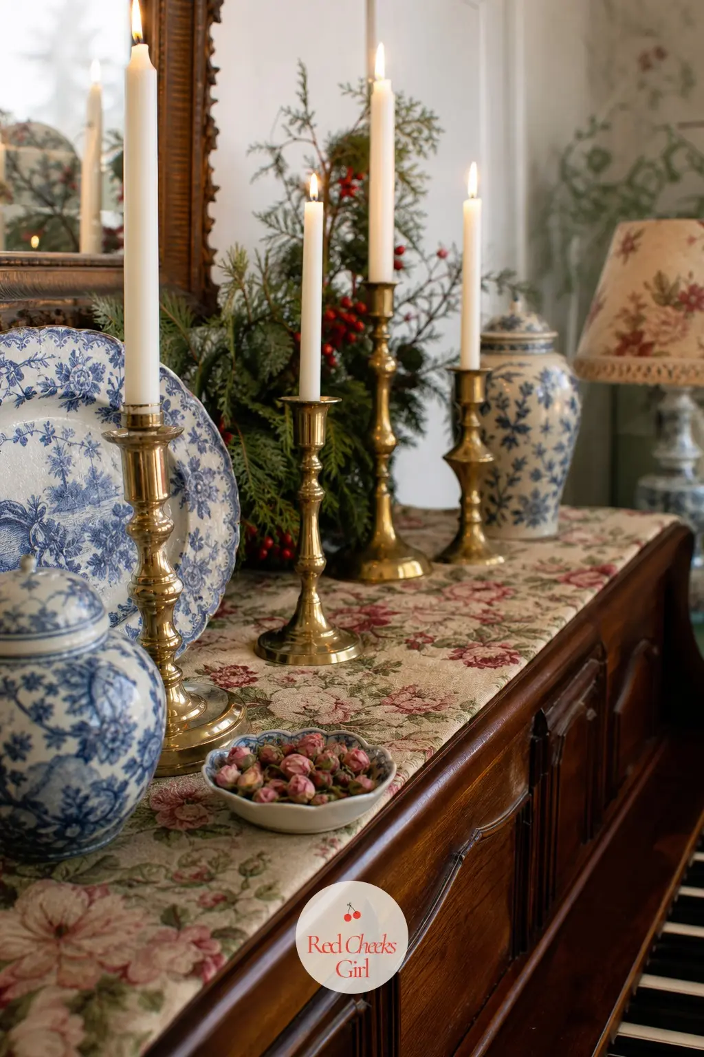 The Piano Top, Clustered in Candles and China — A piano top, if the house runs to one, takes a cluster of brass candlesticks at different heights and a short