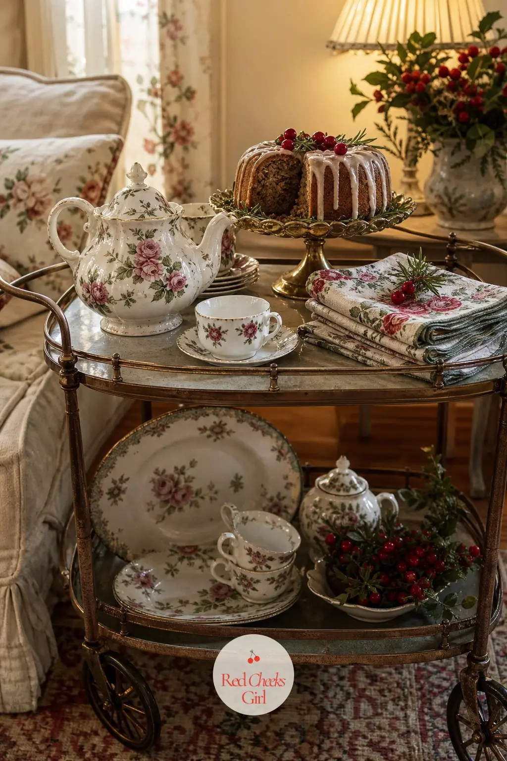 The Tea Trolley, Wheeled In with China and Cake — A tea trolley, wheeled from the corner to wherever the guests have settled, is a proper cottage solution to