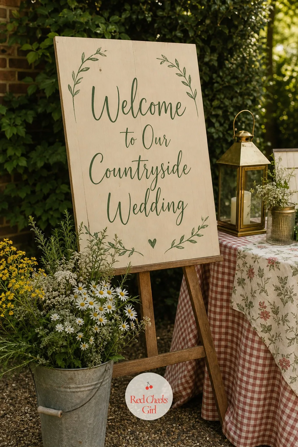 The Hand-Painted Welcome Sign — Guests arrive unsure where the ceremony starts. Cottagecore wedding