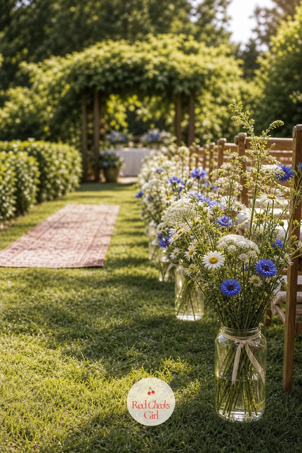 The Wildflower Aisle Jars — A bare aisle looks like a hallway. Cottagecore wedding