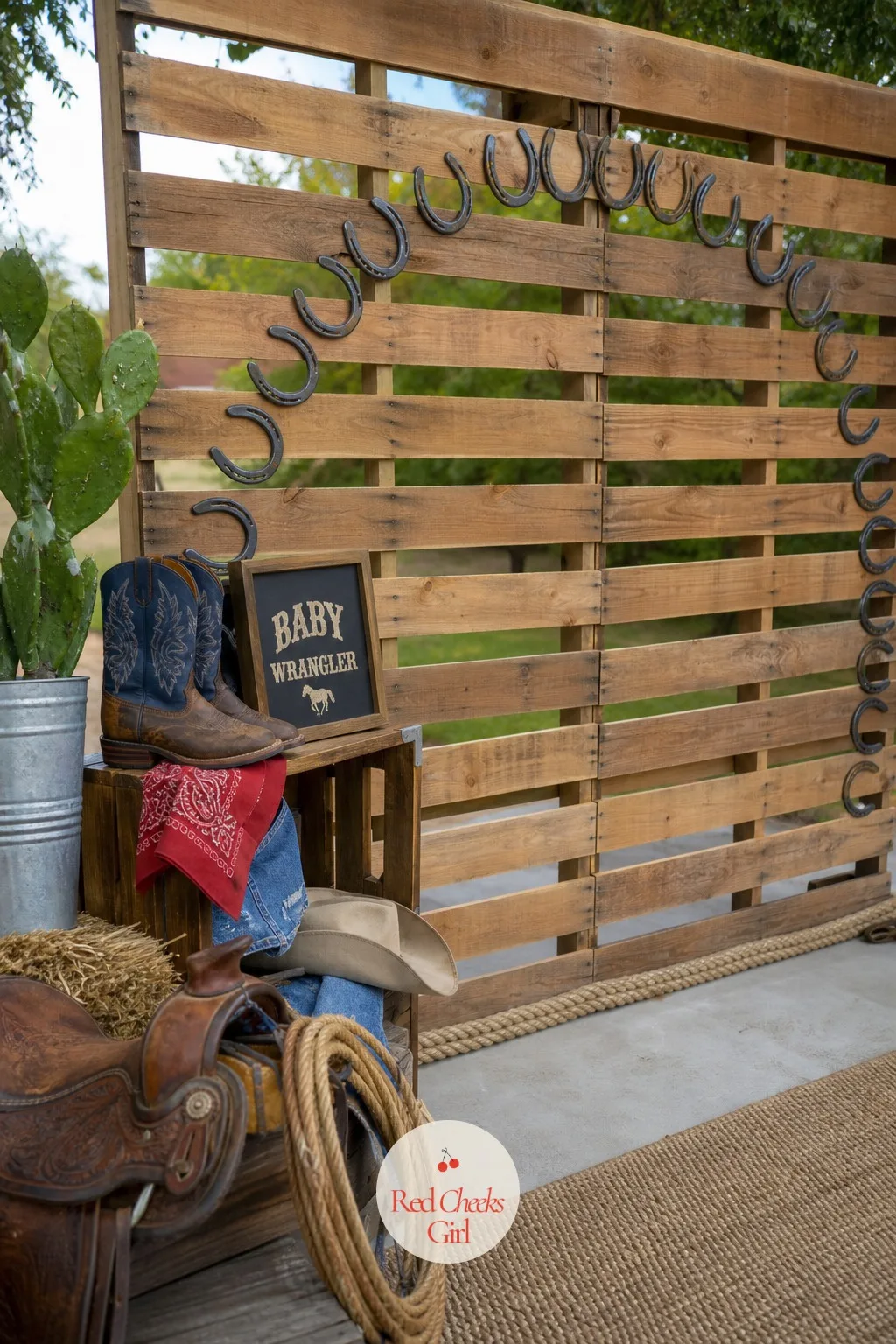 Pallet Wall With A Horseshoe Arch — A flat wood pallet wall, stood upright and leaned against the real wall behind it, gives every photo a surface with grain
