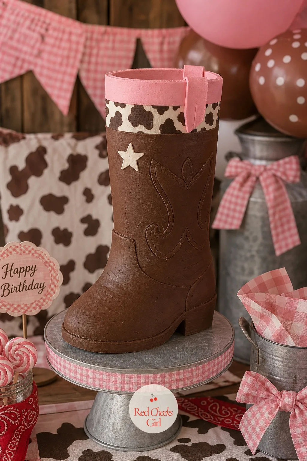 Boot-Shaped Cake — Every other dessert on the table is there to support this one. Cowgirl birthday party ideas