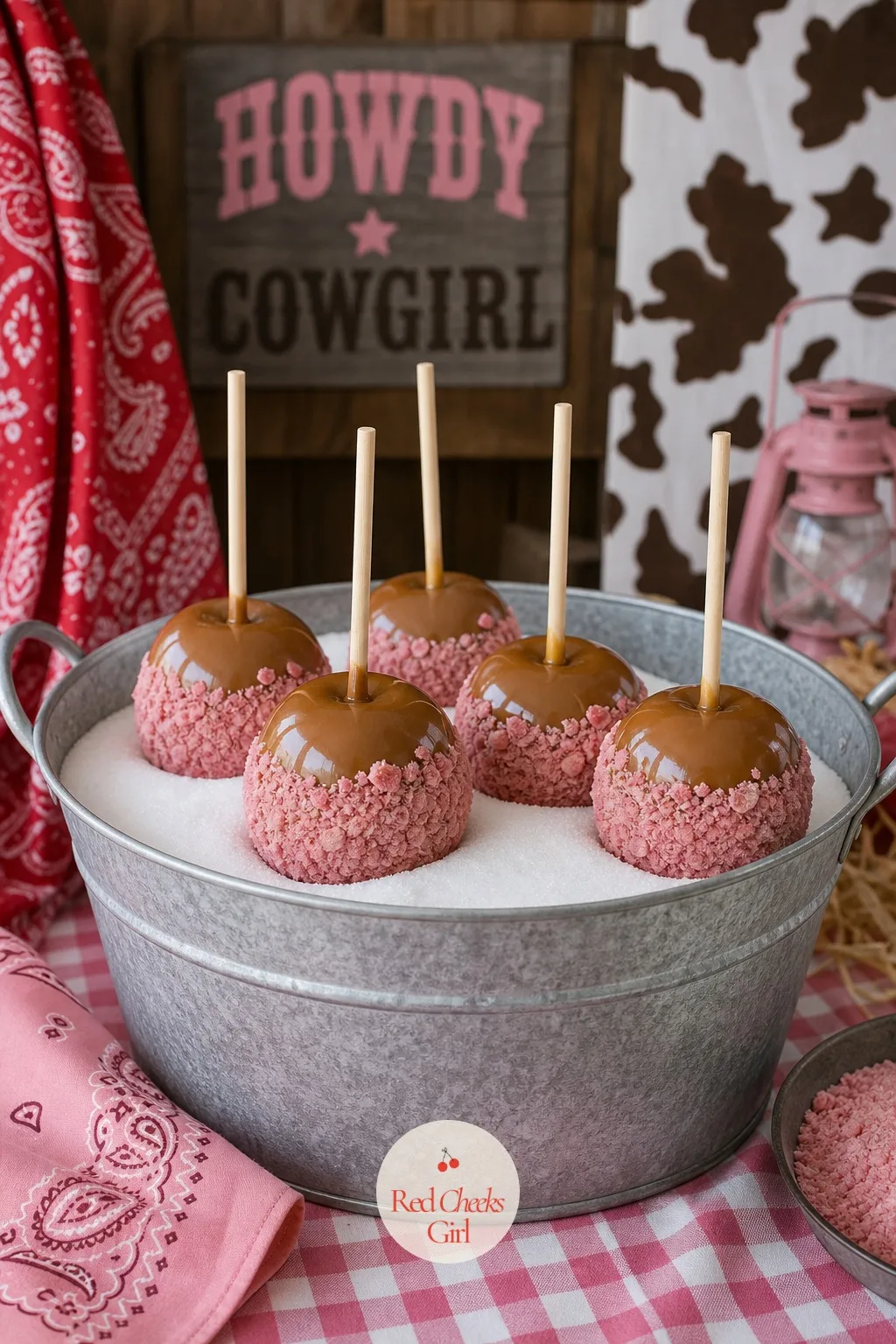 Caramel Apples — Apples on sticks already look like a fair, which is exactly the energy this table wants. Cowgirl birthday party ideas
