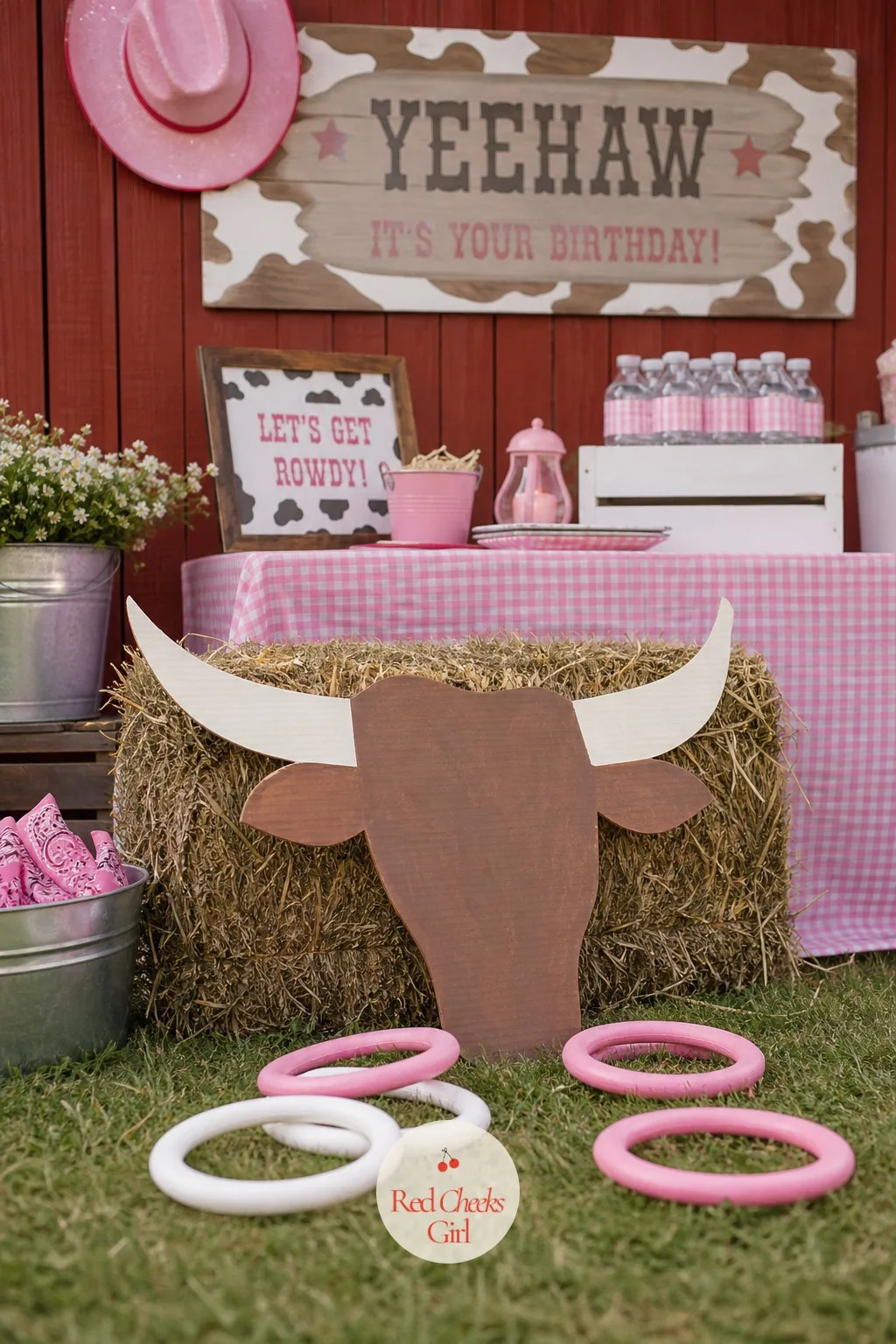 Lasso the Longhorn Ring Toss — Ring toss is an old game, a cardboard longhorn head with two wide painted horns is what makes it feel like this party instead of