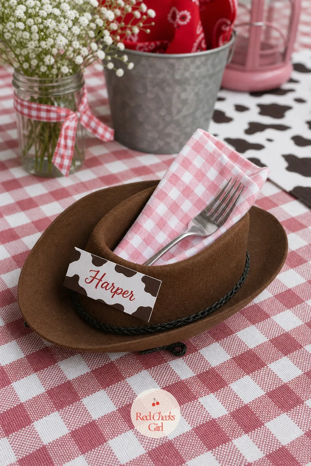 Mini Cowboy Hat Place Settings — An empty chair looks unfinished until something marks it as someone's spot. Cowgirl birthday party ideas