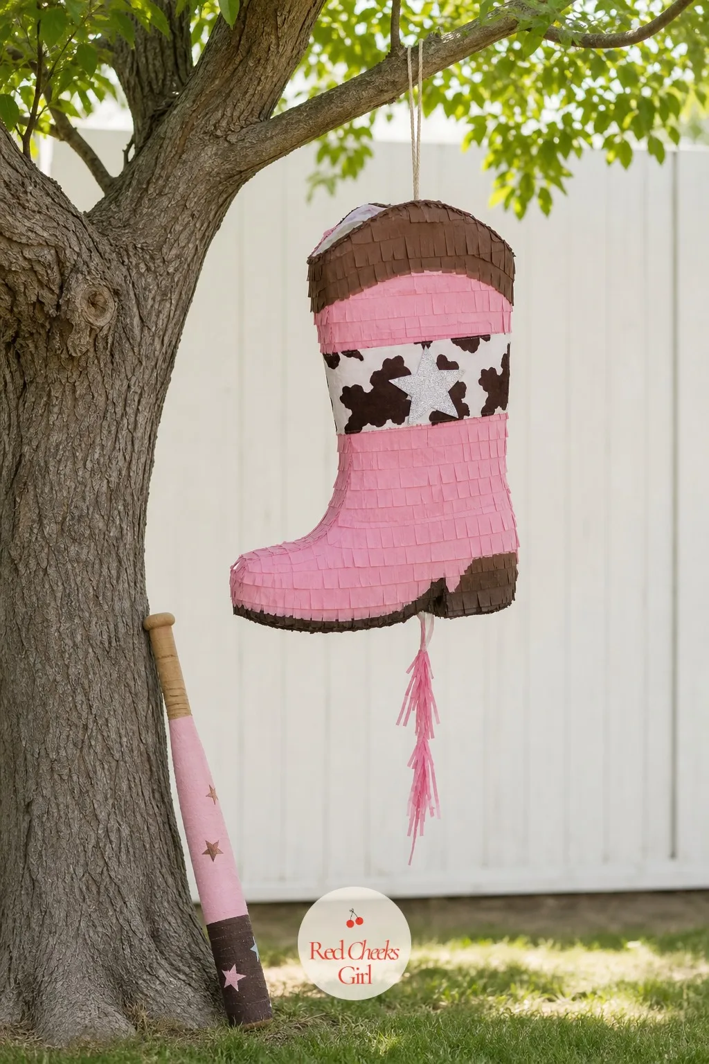 Pink Boot Piñata — Cake gets eaten quietly, a piñata gets a crowd. Cowgirl birthday party ideas