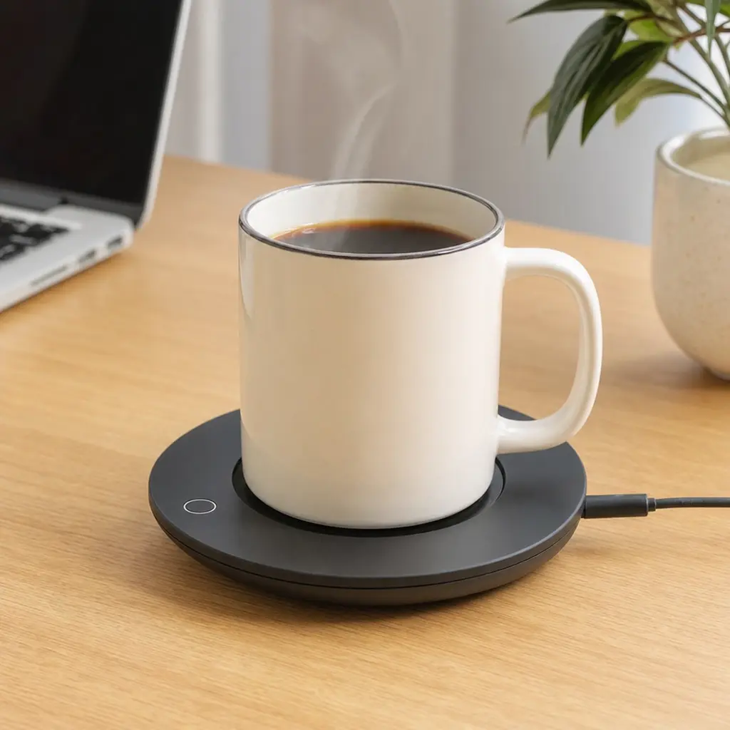 Electric Mug Warmer — A flat little plate that plugs in and keeps a mug warm on the desk, for the coworker who makes coffee, gets pulled into a call, and comes