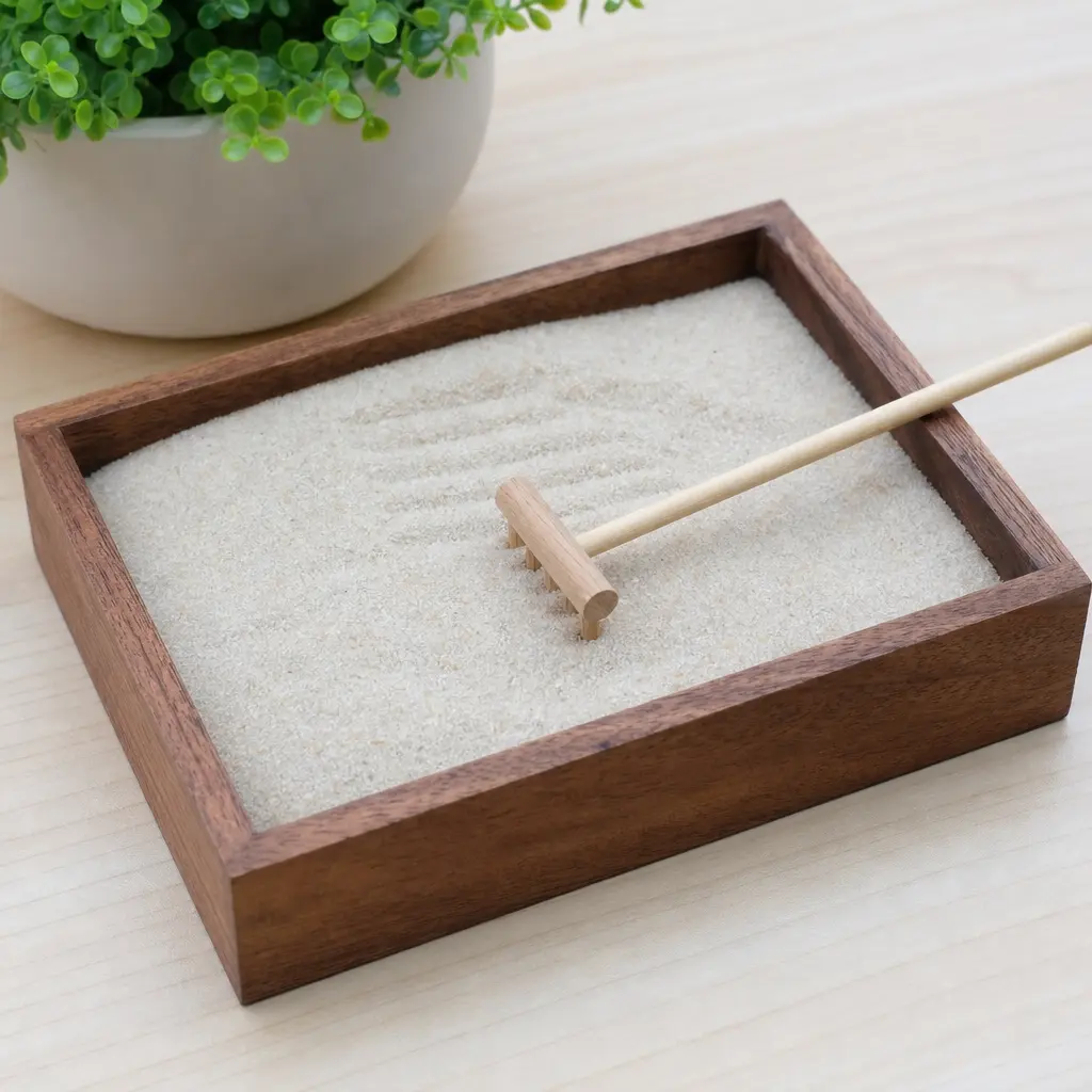Mini Zen Garden — A tiny tray of sand with a little rake, meant for raking idle patterns during a long conference call. Coworker christmas gift ideas