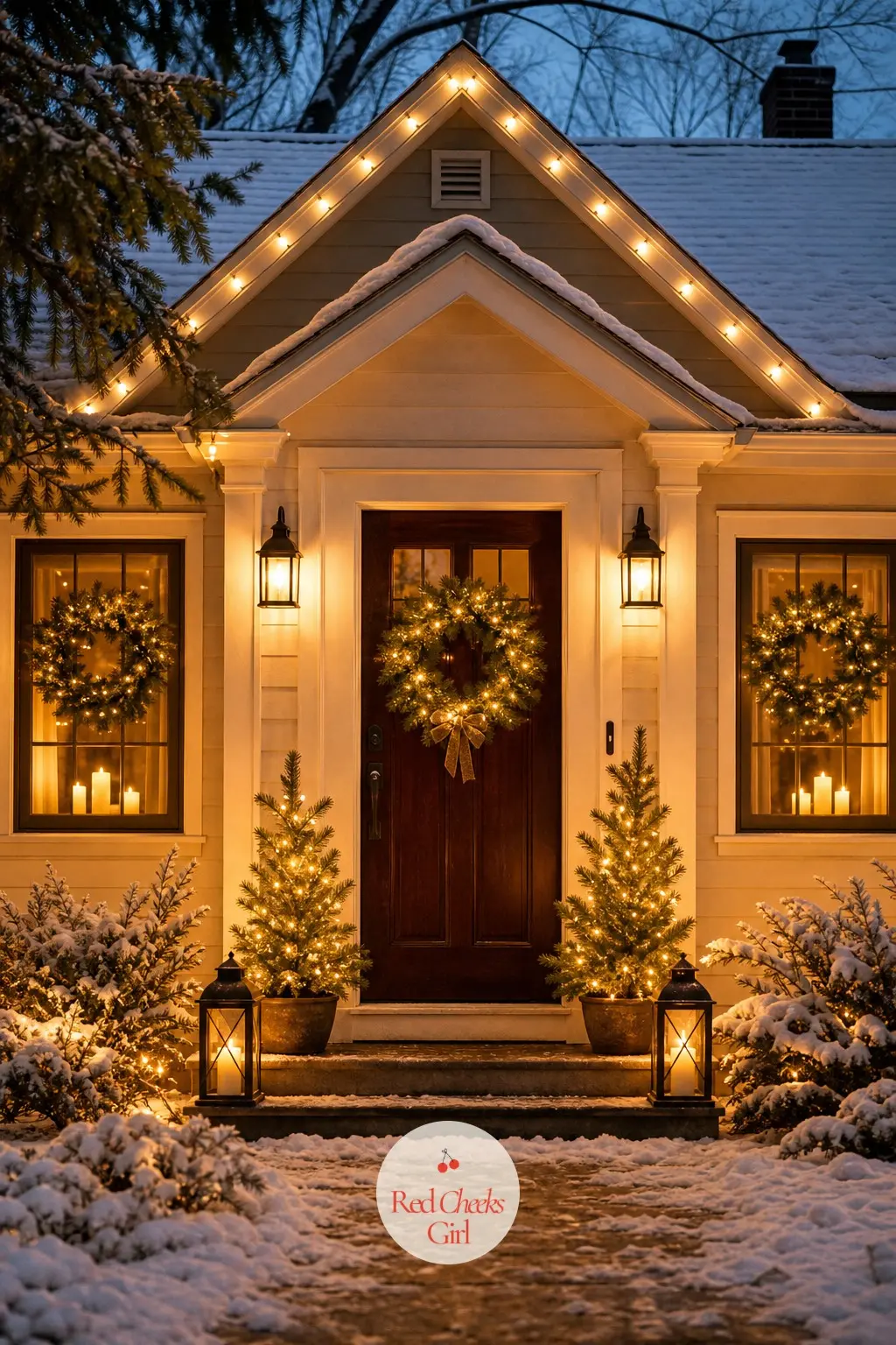 The Facade Glowing Warm White Against the Snow — From the street, the house should glow rather than flash. Cozy christmas decor