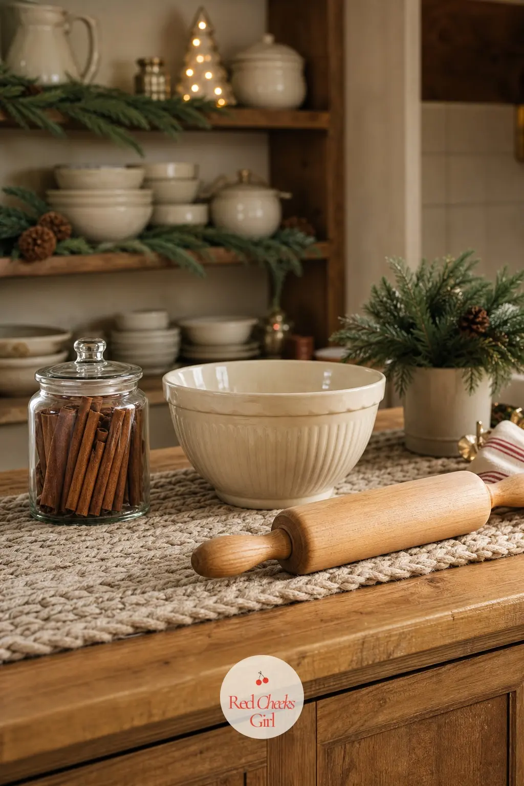 The Kitchen Island Set for Snow-Day Baking — Leave a cream mixing bowl and a rolling pin out on the counter rather than tucked away, as if baking is about to
