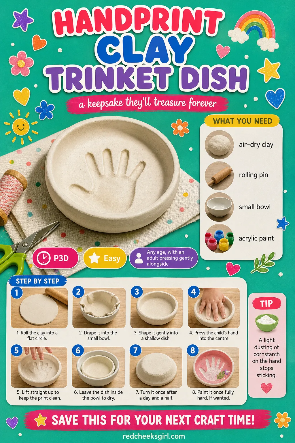Handprint Clay Trinket Dish Craft Card printable sheet — Print this card for the full materials list and three-step method for the Handprint Clay Trinket Dish.