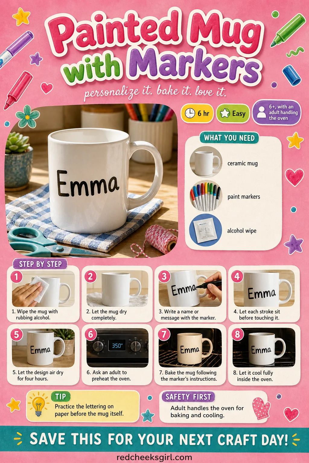 Painted Mug with Markers Craft Card printable sheet — Print this card for the full materials list and three-step method for the Painted Mug with Markers.