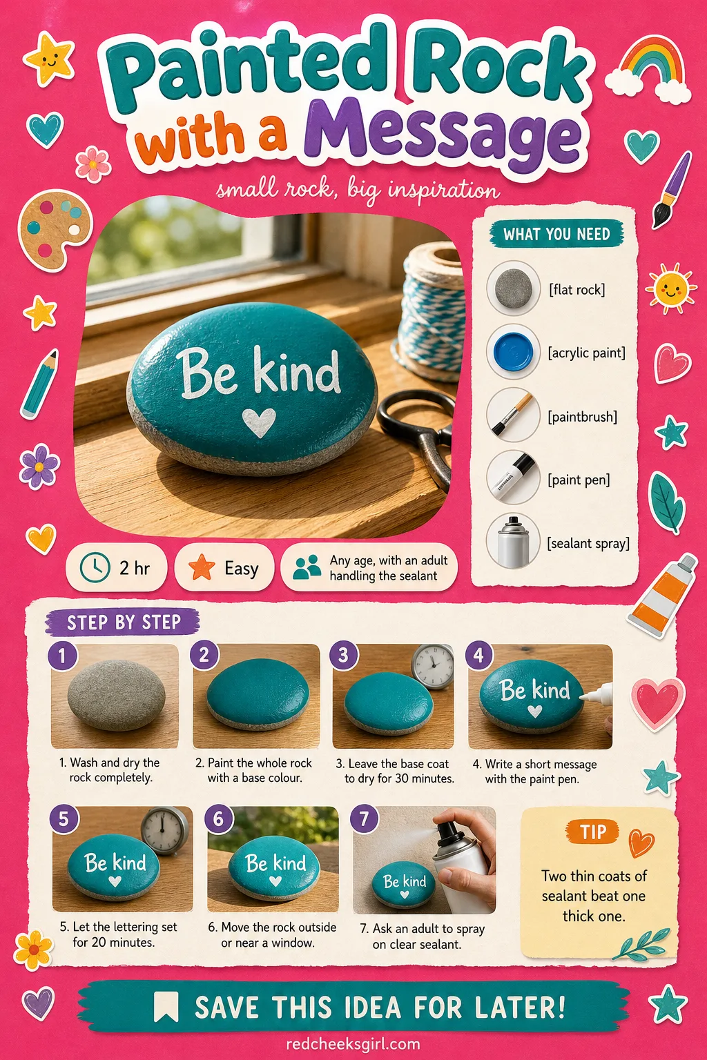 Painted Rock with a Message Craft Card printable sheet — Print this card for the full materials list and three-step method for the Painted Rock with a Message.