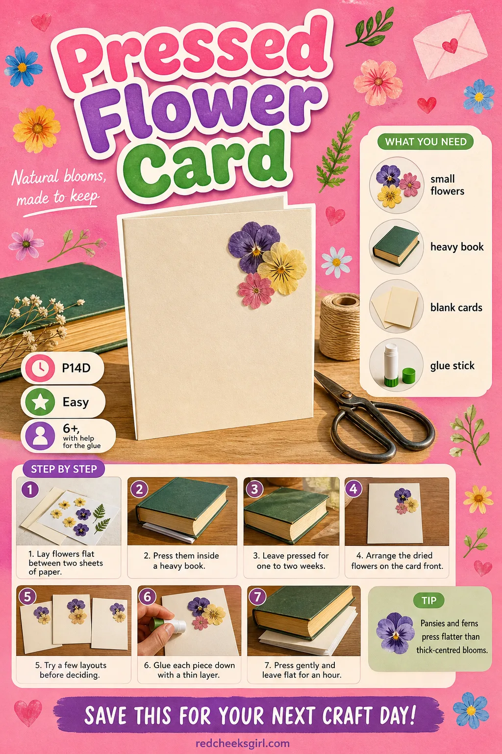 Pressed Flower Card Craft Card printable sheet — Print this card for the full materials list and three-step method for the Pressed Flower Card. Crafts for