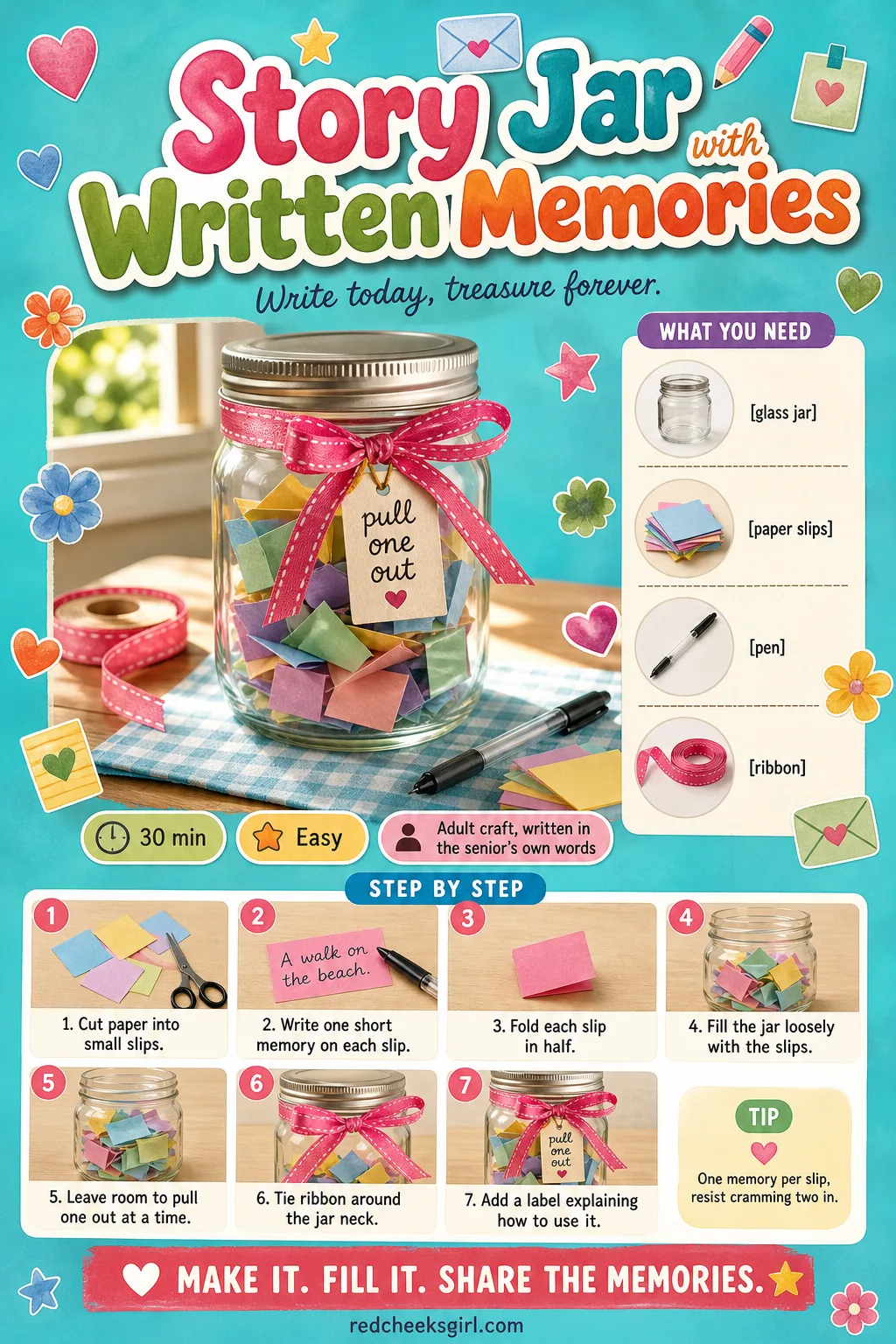 Story Jar with Written Memories Craft Card printable sheet — Print this card for the full materials list and three-step method for the Story Jar with Written