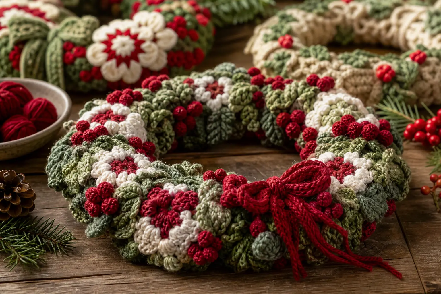 22 Crochet Christmas Wreaths With Granny Squares, Tiny Berries and Cozy Stitches