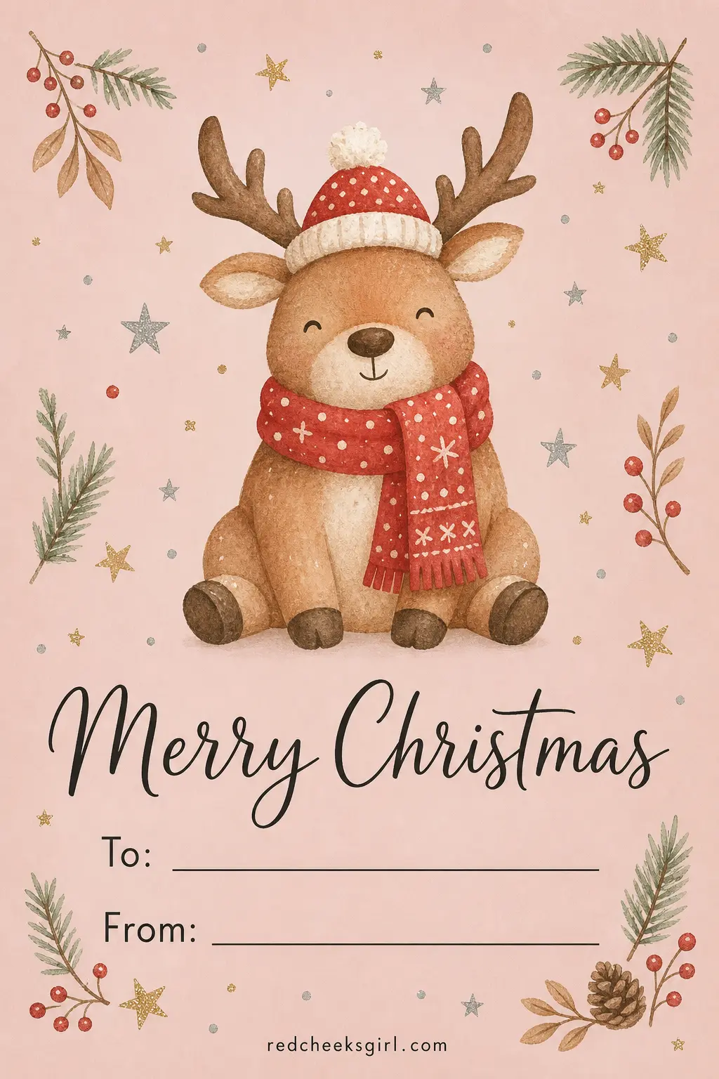The Chubby Reindeer Classic printable sheet — This is the one for the long list: neighbors, the book club, the cousin you see twice a year. Cute christmas cards