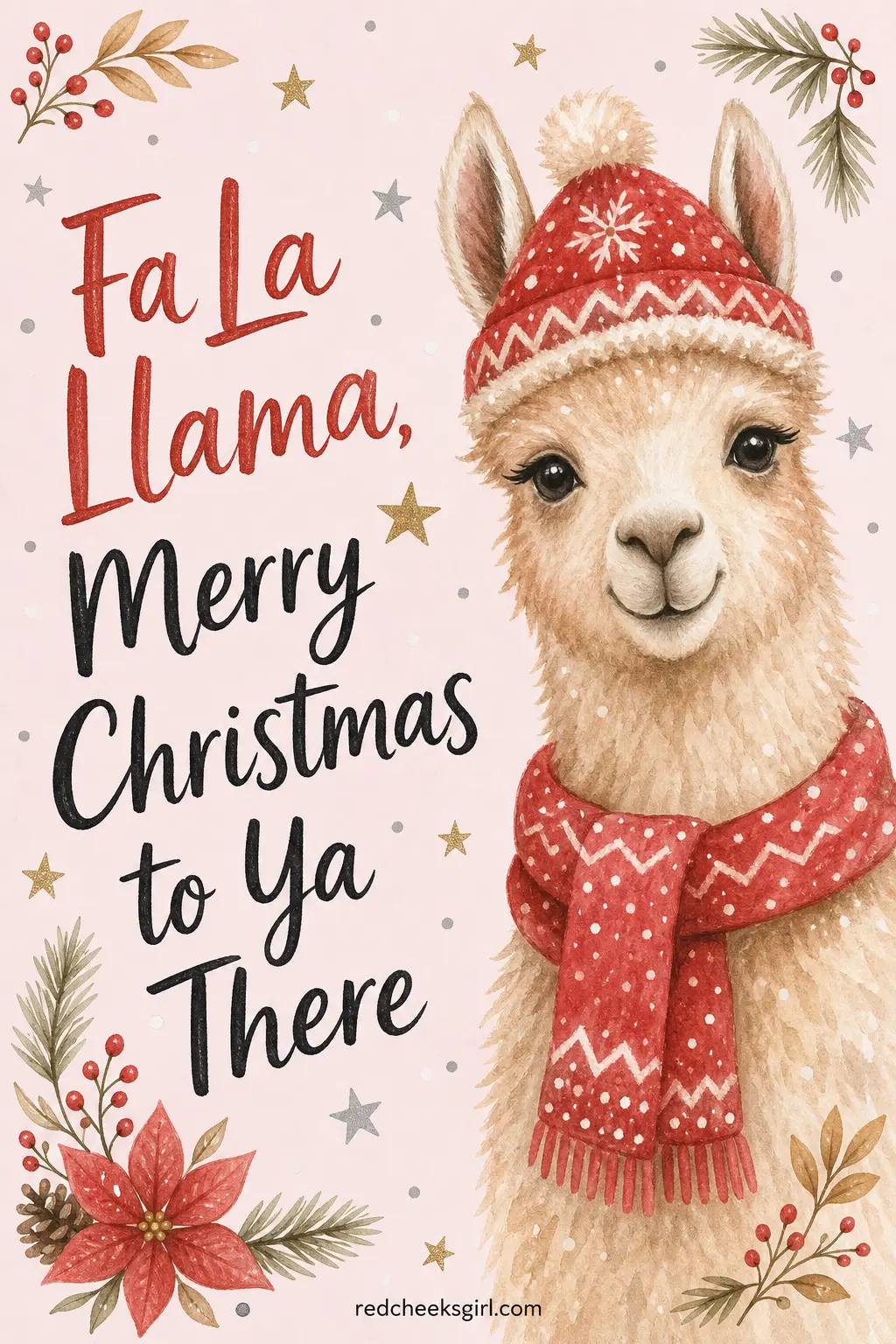 Fa La Llama printable sheet — For the friend who forwards you a pun before you have had coffee. Cute christmas cards
