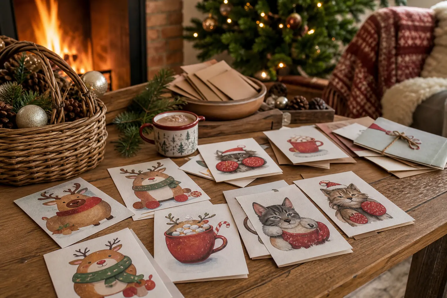 15 Cute Christmas Cards to Print With Chubby Reindeer, Cocoa Mugs and Mitten-Wearing Kittens