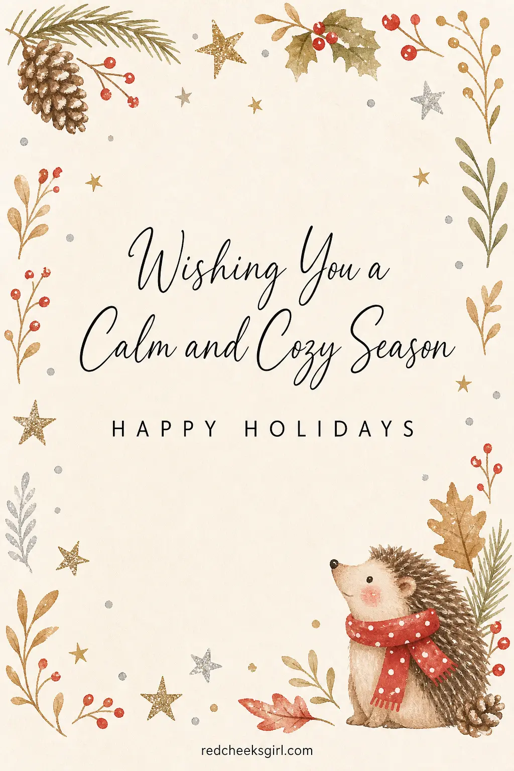 Hedgehog in a Santa Hat printable sheet — For the coworker, the neighbor, or anyone who gets one card from you a year and would rather it stay brief. Cute