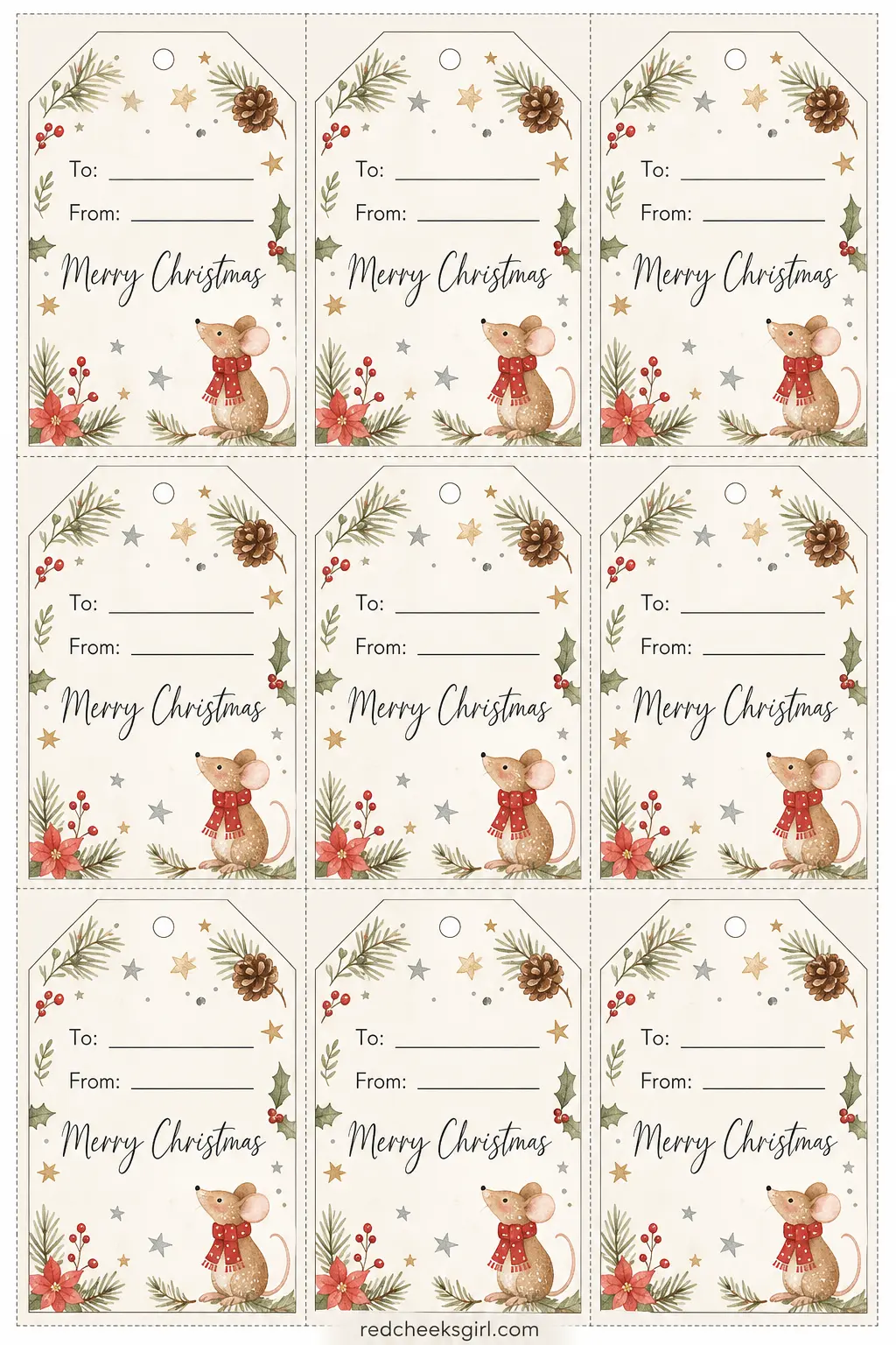 Mini Mouse Gift Tags printable sheet — Not a card at all, a tag: clip one to a jar of cocoa mix or thread it through a gift bag handle. Cute christmas cards
