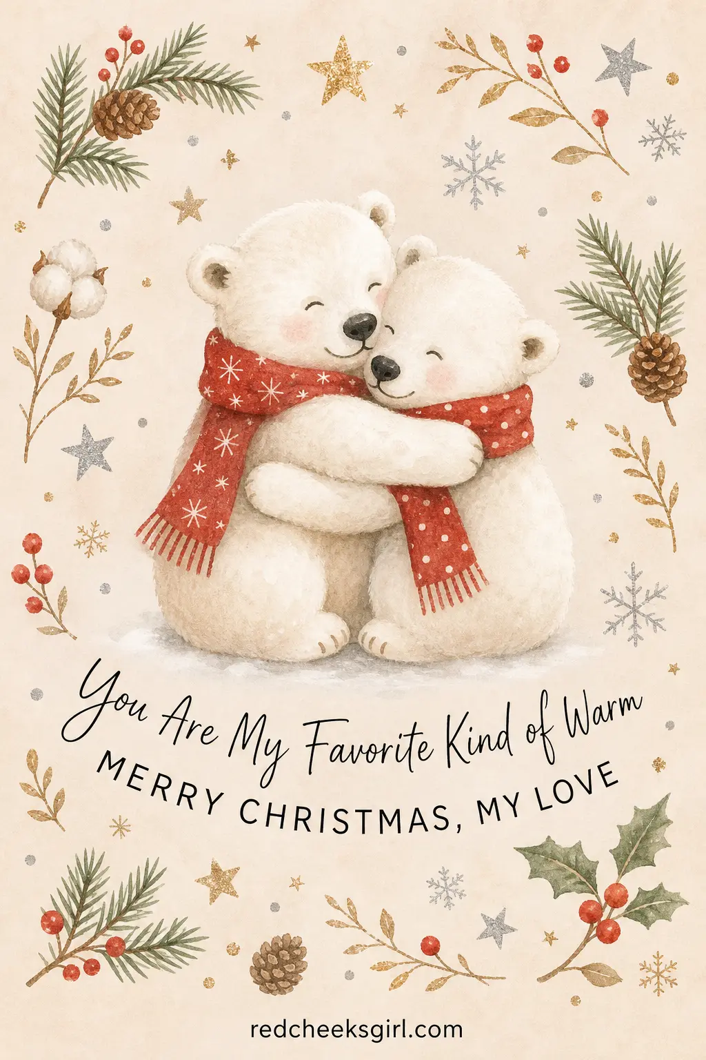 Polar Bear Cub Hug printable sheet — For the person you share a stocking with: a partner, a spouse, the one who gets the card before anyone else does. Cute