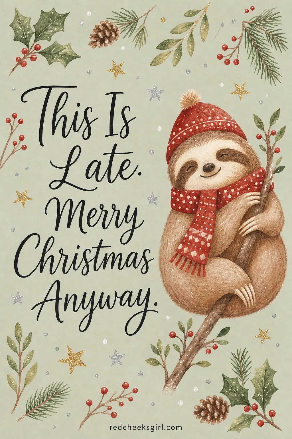 Sleepy Sloth Sweater printable sheet — This is the card for the friend group that knows you mail everything in late January. Cute christmas cards