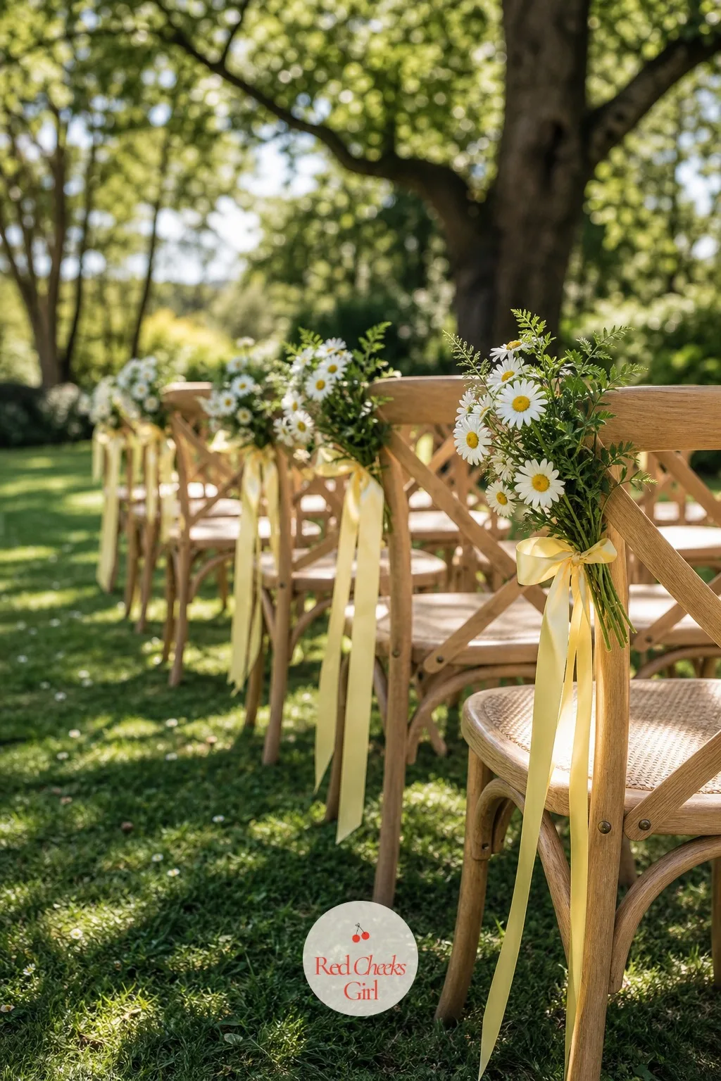 Ceremony Seating in Daisy Clusters — Rows of bare chairs, however pretty the venue, can look like a waiting room until something ties them to the rest of the