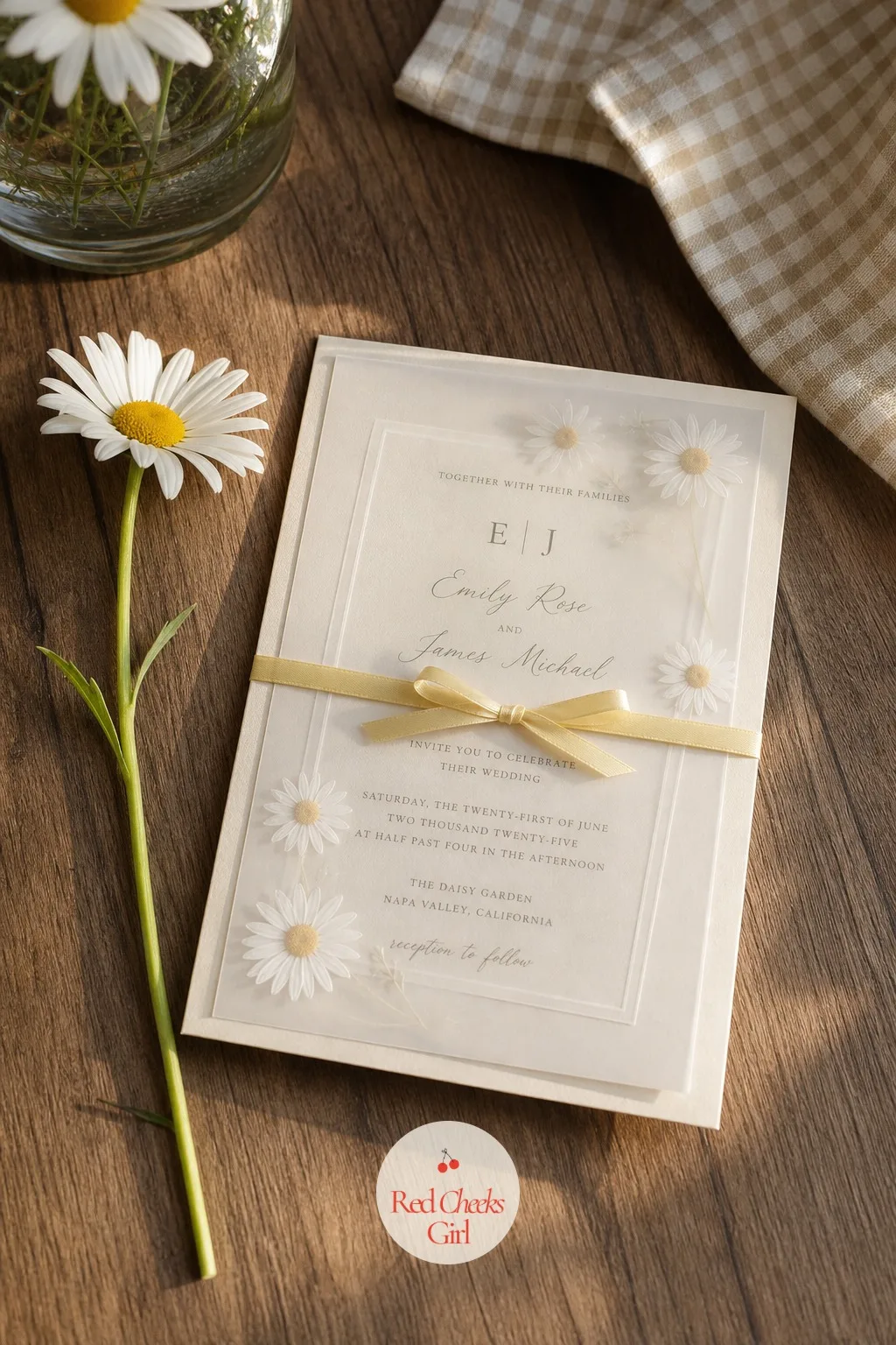 The Invitation — This is the first thing any guest actually sees, long before the field of daisies or the cake, and it sets what they expect from everything