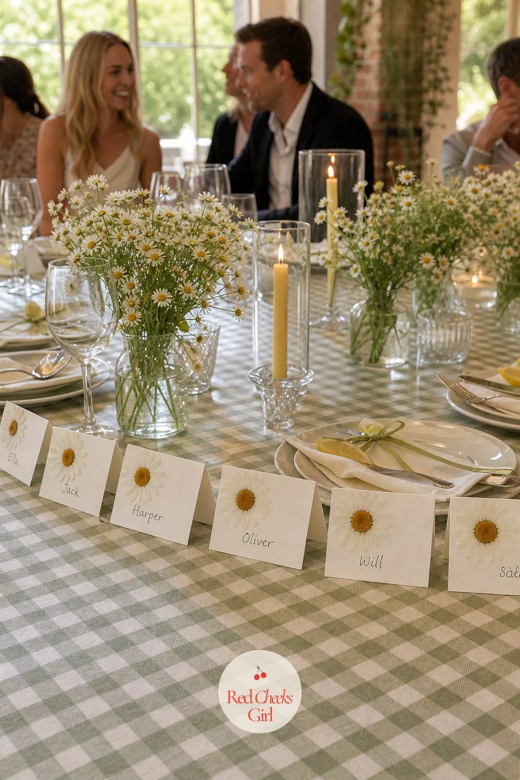 Pressed Daisy Place Cards — A name card typed in a rush and printed on plain stock feels like an afterthought at a table this considered. Daisy wedding