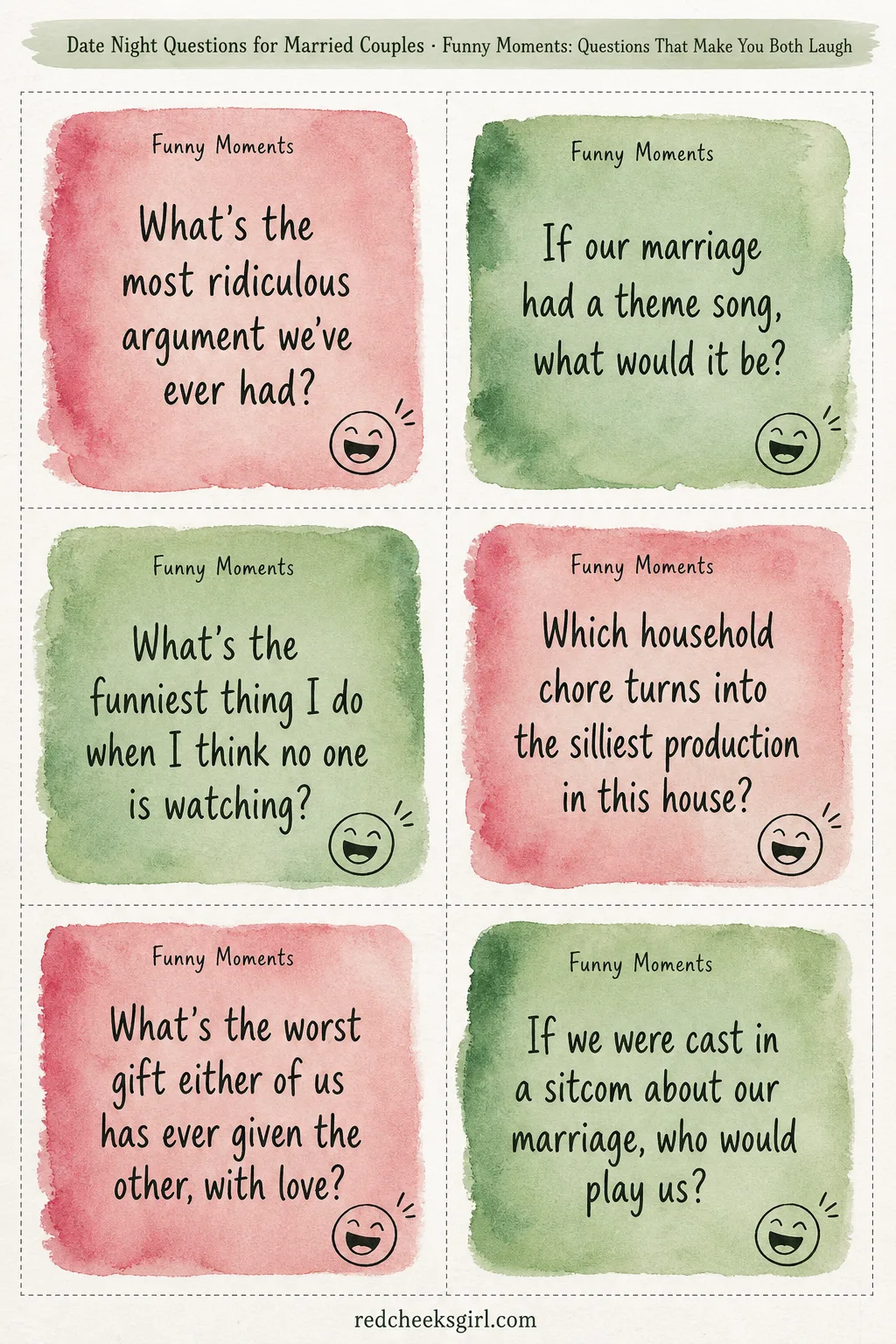 Funny Moments Cards (Sheet 1) printable sheet. Date night questions for married couples