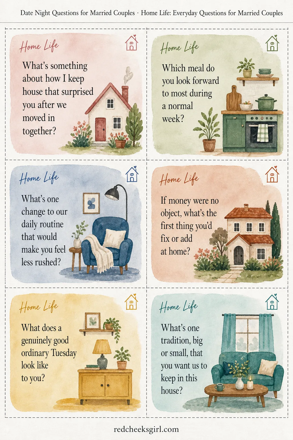Home Life Cards (Sheet 2) printable sheet. Date night questions for married couples