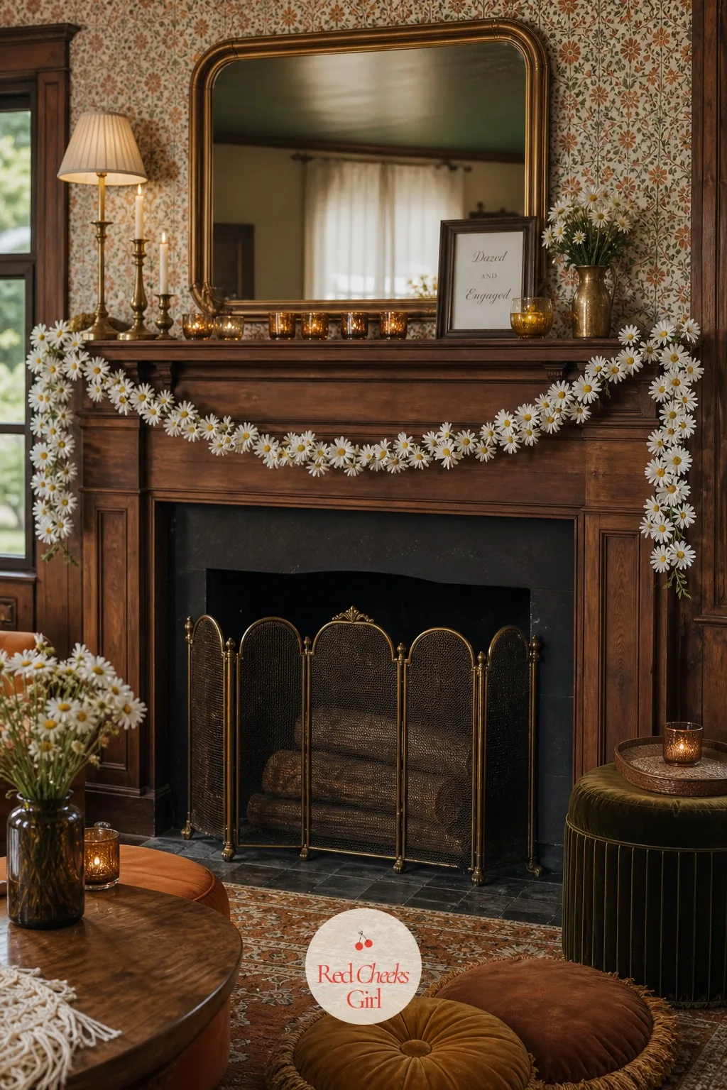 Daisy Chain Garland Over the Mantel — A bare doorway or mantel says nothing about the party happening around it. Dazed and engaged bachelorette