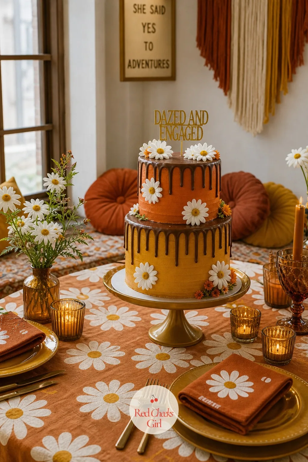 The Groovy Tiered Cake — Another naked cake with a few sprigs on top says nothing about the weekend. Dazed and engaged bachelorette