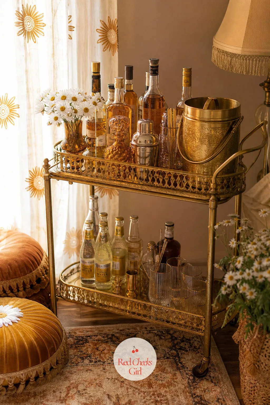 Harvest Gold Drink Cart — Bartending from the kitchen keeps the hostess out of every good conversation. Dazed and engaged bachelorette
