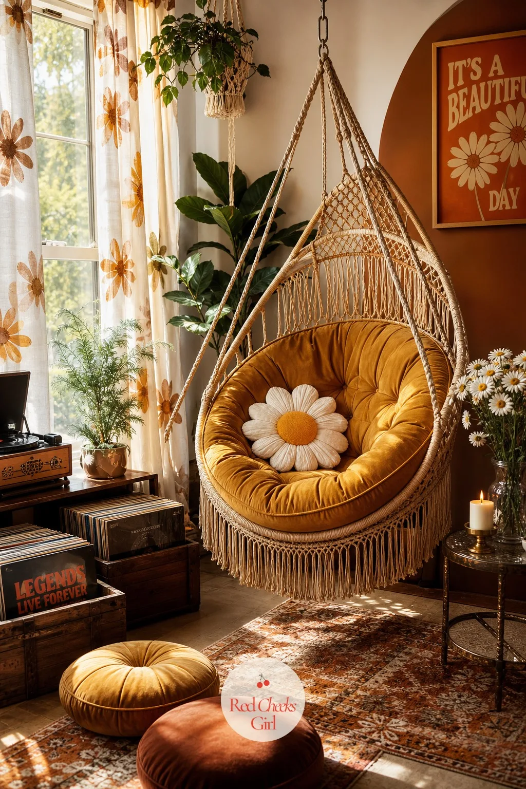 Macrame Hanging Swing Chair Nook — One corner of the lounge usually sits empty no matter how many cushions go down elsewhere. Dazed and engaged bachelorette
