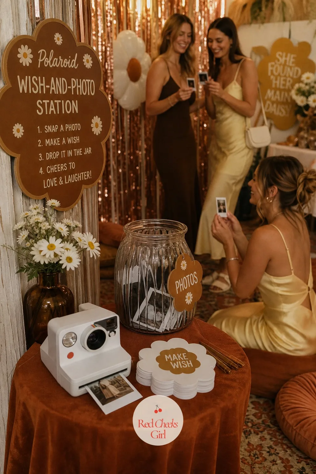 Polaroid Wish-and-Photo Station — A guestbook nobody fills in is a waste of a good table. Dazed and engaged bachelorette