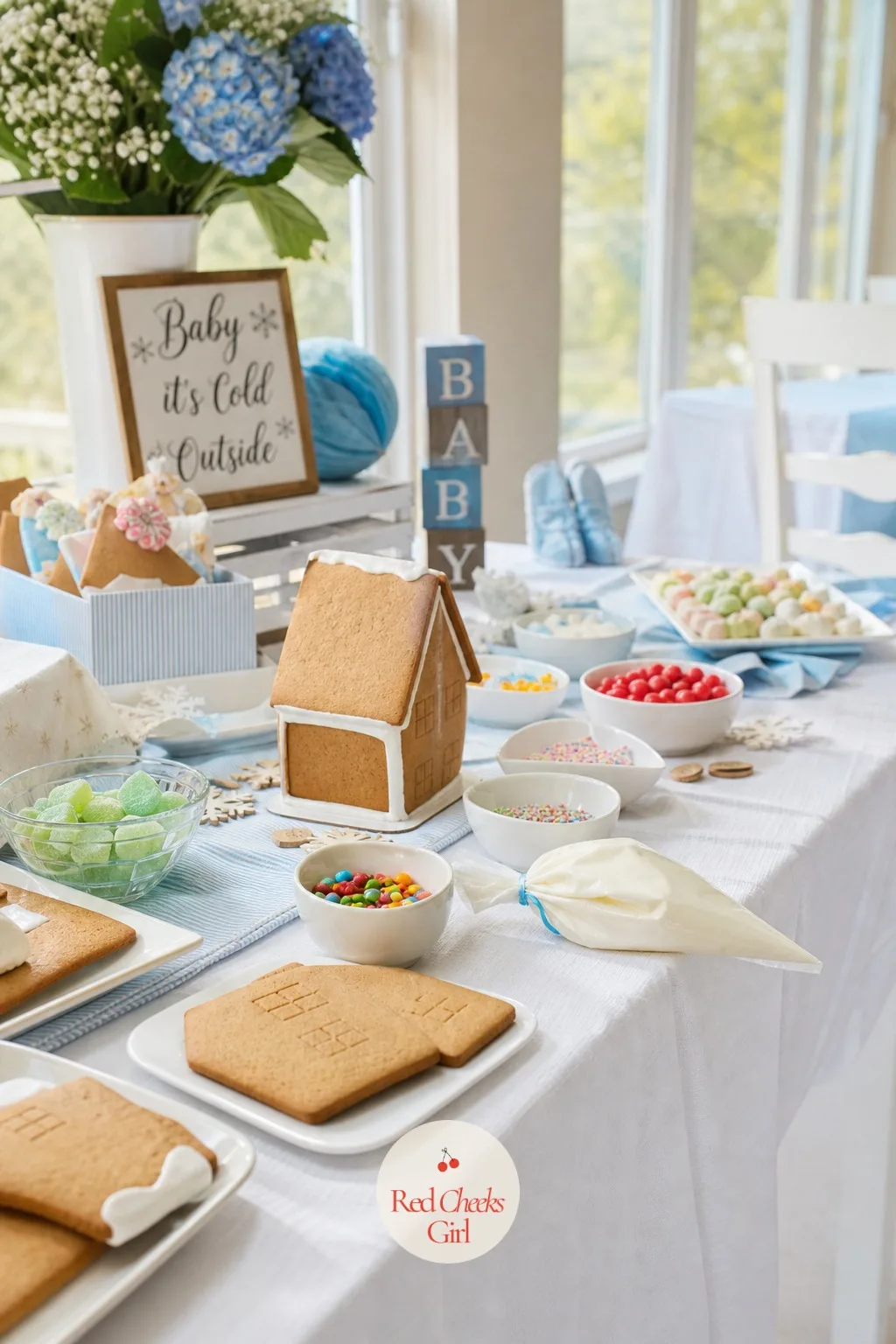 Gingerbread House Decorating — Played at the table rather than standing, this one is built from pre-baked gingerbread panels, a bowl of royal icing standing in