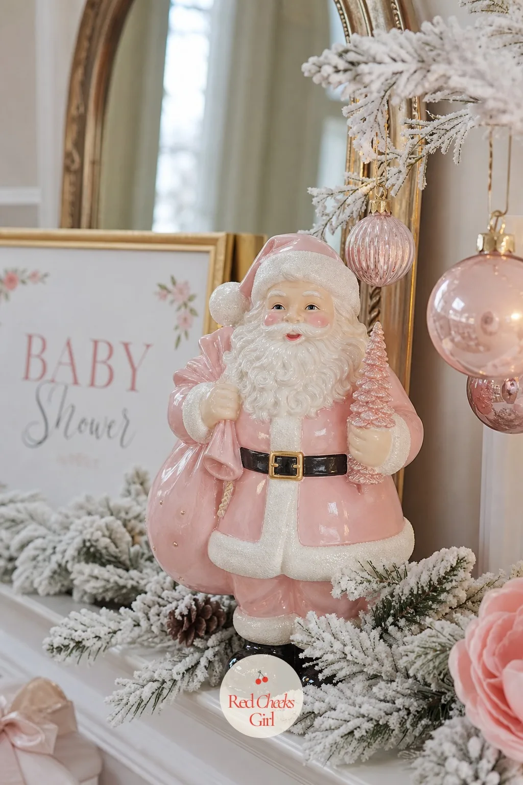 Retro Pink Santa — Swap the department-store red for the pink of a 1960s Christmas card and the whole theme turns sweeter without turning babyish. December